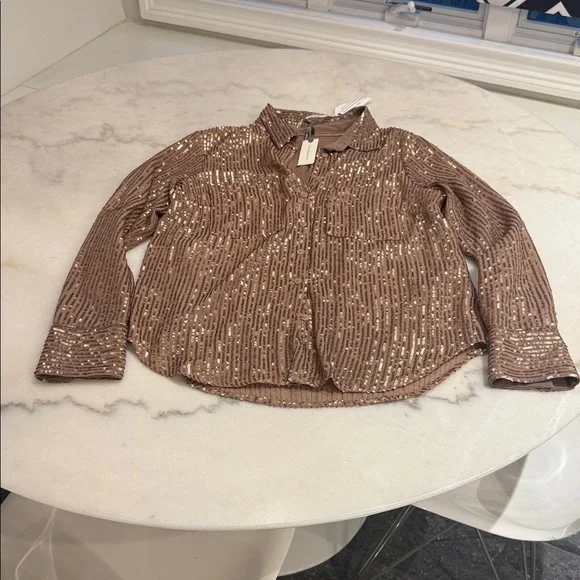 NWT Anthropologie Brown Sequin Blouse with attached lining - Picture 2 of 9